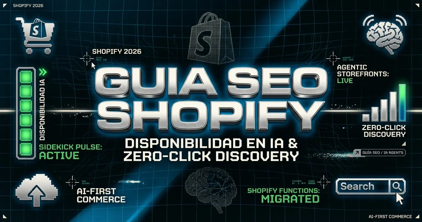 Guía SEO Shopify 2026 sobre visibilidad en IA y zero-click discovery para tiendas online.