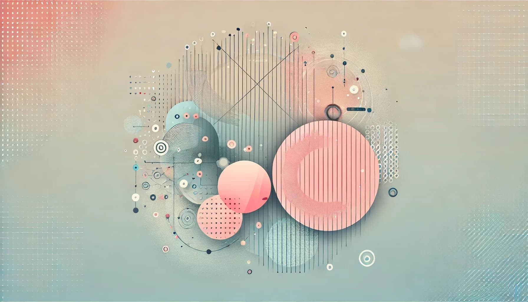 A minimalistic abstract image with a textured pastel color gradient background. The concept should represent the idea of 'AI-driven website creation,' featuring subtle geometric shapes including circles and interconnected lines to symbolize technology and innovation.