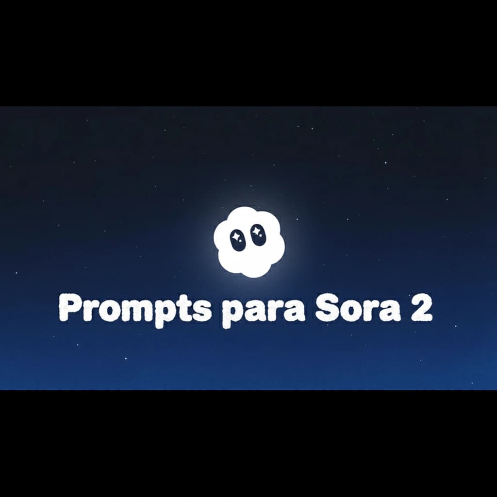 Prompts para Sora 2 - texto nuboso sobre cielo estrellado con personaje de nube, concepto IA generativa