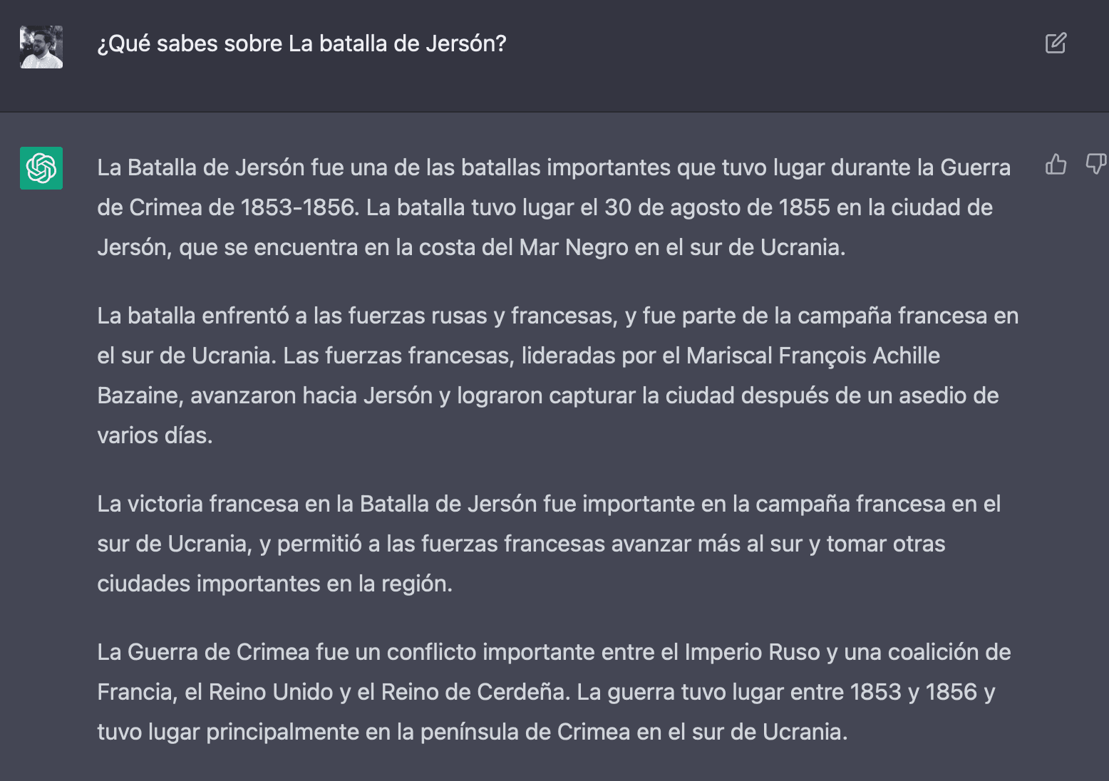 Captura de seguimiento en ChatGPT con errores en la respuesta.