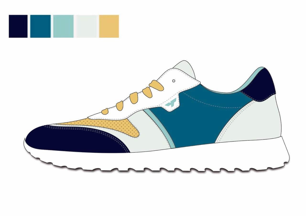 Diseño técnico de una zapatilla Happy Luck creado por el equipo de diseño